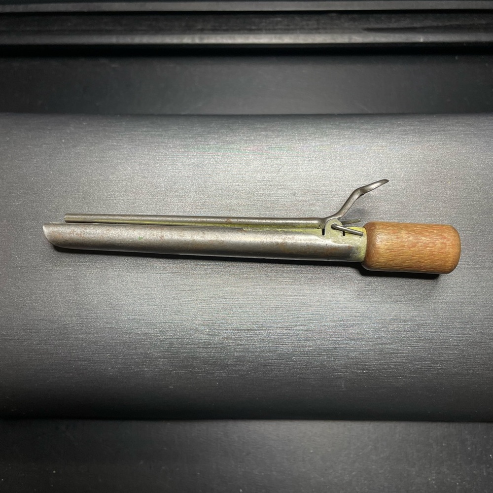 Antique Miniature Curling Iron Wooden Handle 4.5”  .29” Barrel